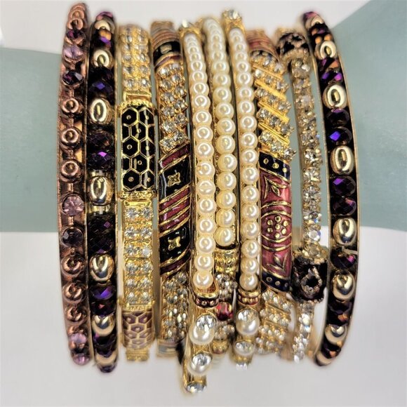 Pearls and Crystal Rhinestones Fashion Bangles Set of Ten - Picture 12 of 13